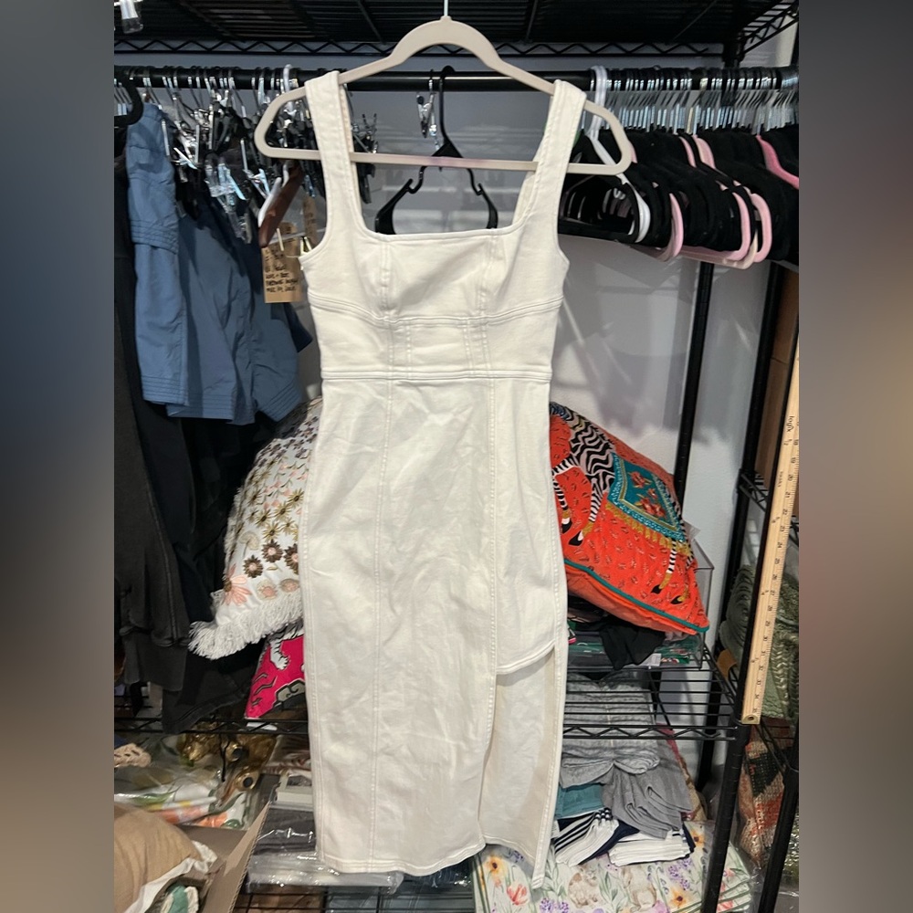 Anthropologie Pilcro Square-Neck Side-Slit Midi Dress, XXS NWT - Picture 4 of 6
